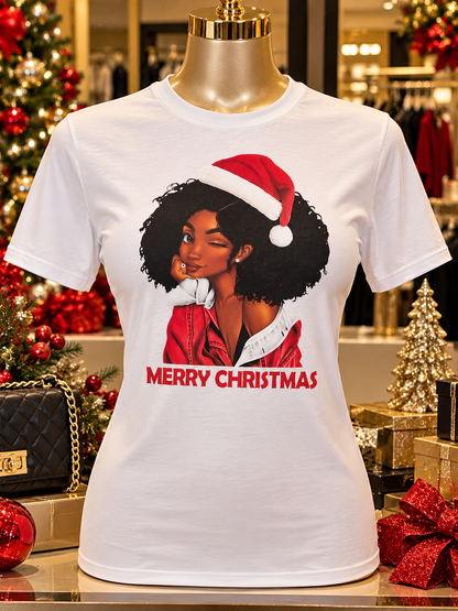 Merry Christmas Afro Woman Tee