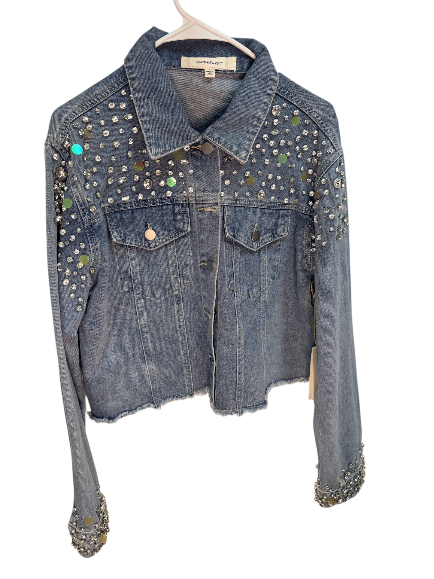 Rhinestone Cropped Denim Jacket