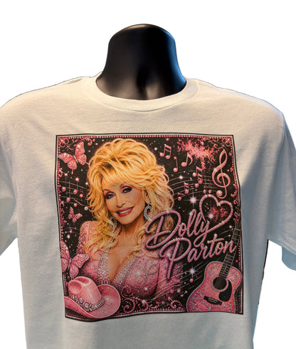 Dolly Parton Pink Rhinestone Glitter Graphic T-Shirt