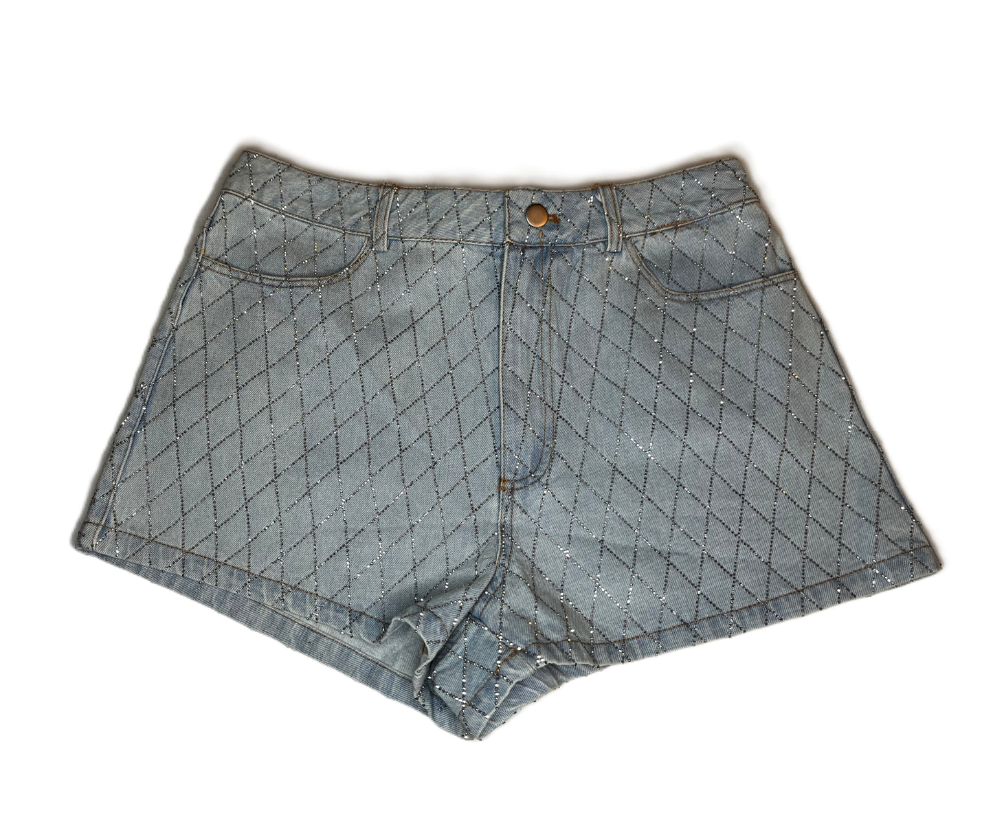 Rhinestone Quilted Design Denim Shorts
