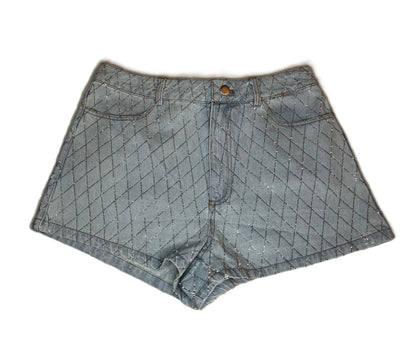 Rhinestone Quilted Design Denim Shorts