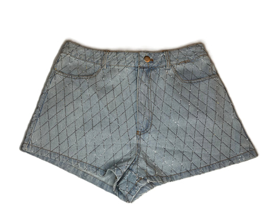 Rhinestone Quilted Design Denim Shorts