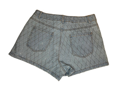 Rhinestone Quilted Design Denim Shorts