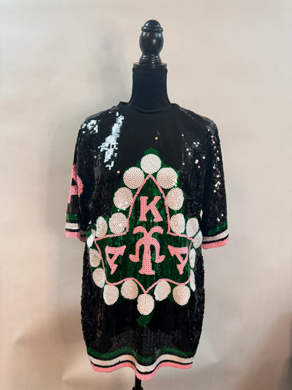 Sorority Sequin Jersey Shirt – Oversized Greek Paraphernalia Top