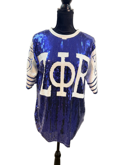 Sorority Sequin Jersey Shirt – Oversized Greek Paraphernalia Top