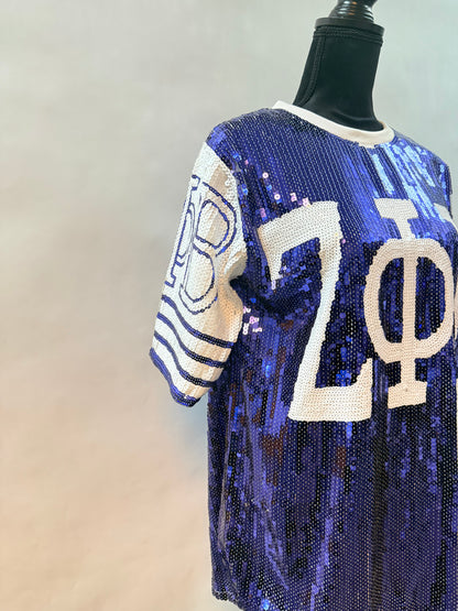 Sorority Sequin Jersey Shirt – Oversized Greek Paraphernalia Top
