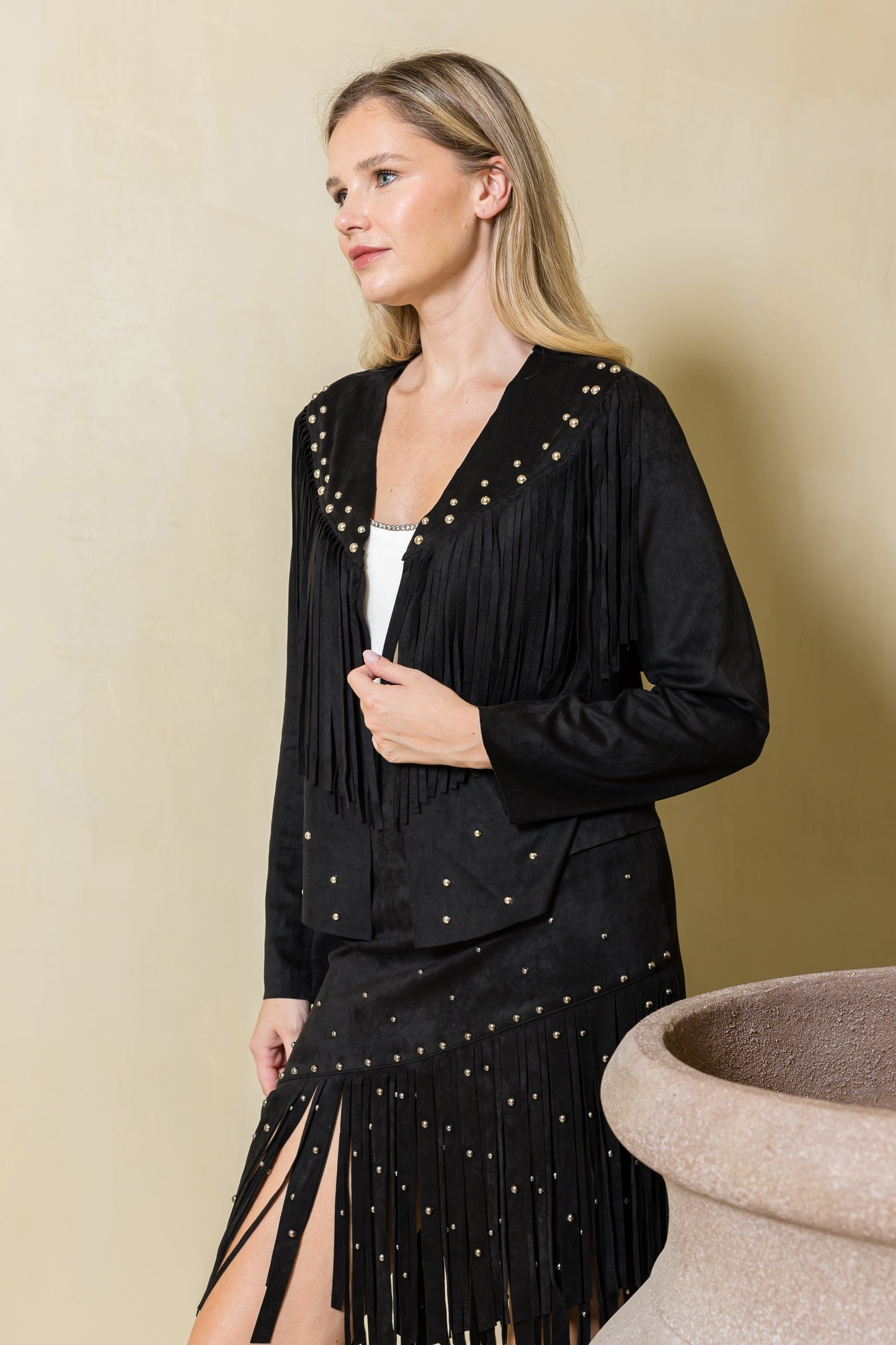 Studded Fringe Suede Jacket