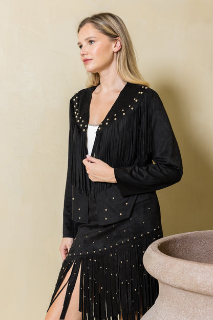Studded Fringe Suede Jacket