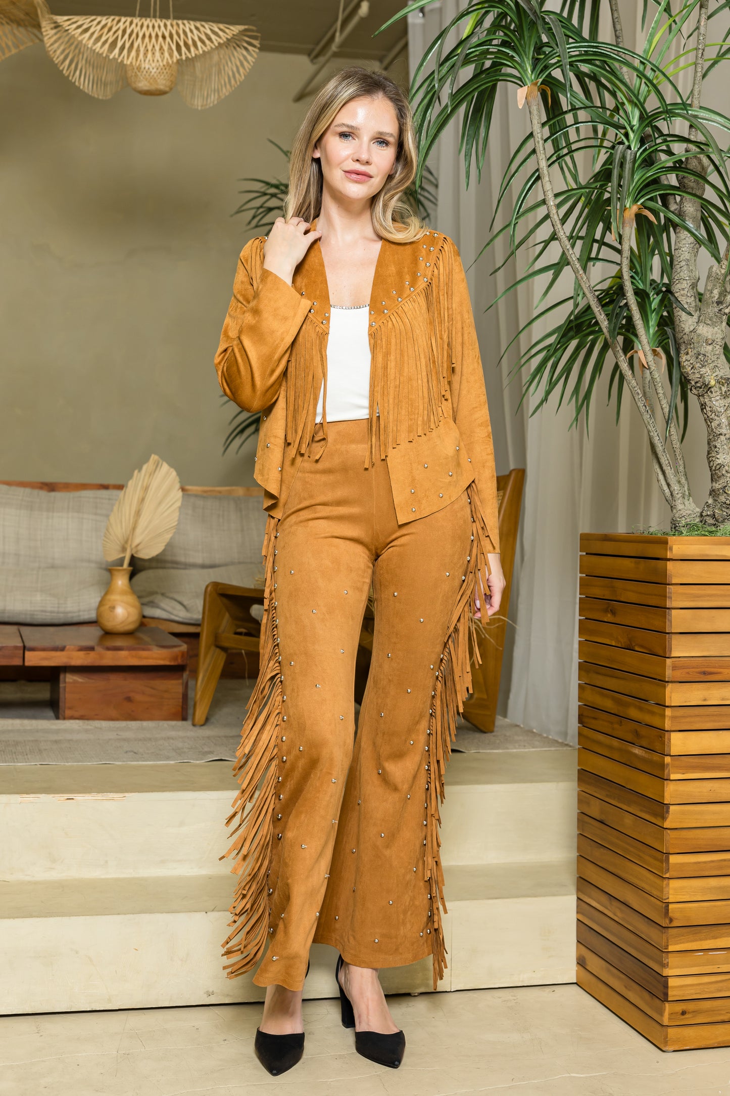 Fringed Suede Studded Pants