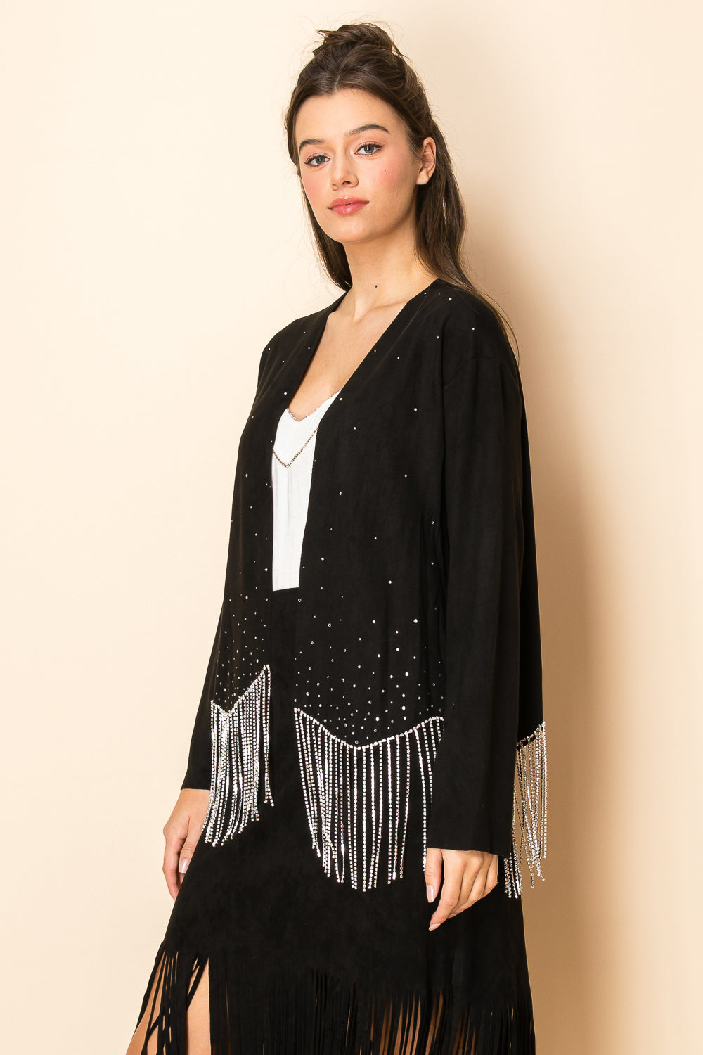 Stone Fringe Suede Jacket