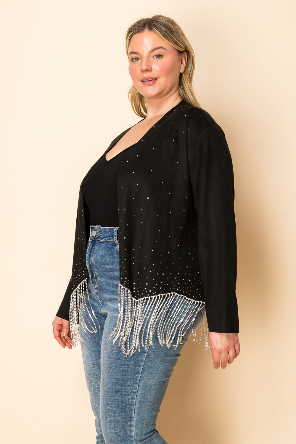 Stone Fringe Suede Jacket