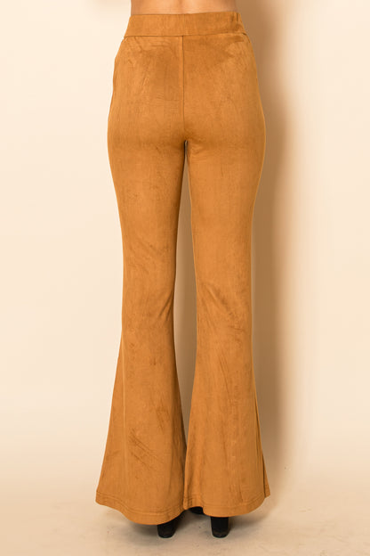 Suede Eyelet Lace-Up Flare Pants