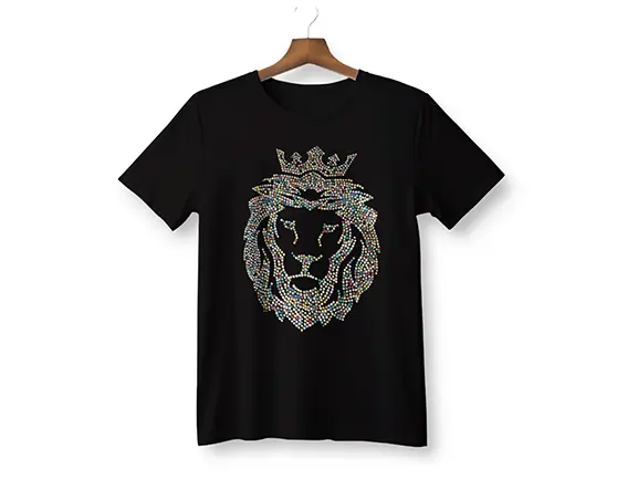 Gildan King Lion T-Shirt with Rainbow Colored Rhinestones