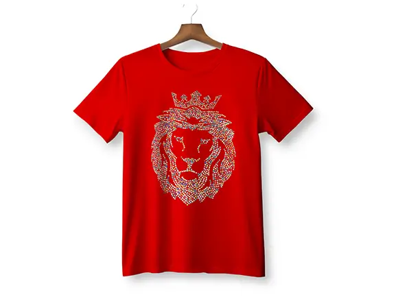 Gildan King Lion T-Shirt with Rainbow Colored Rhinestones