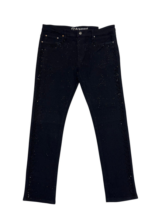 Men’s Rhinestone Studded Denim Jeans – Black & Red Slim Fit