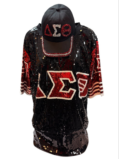 Sorority Sequin Jersey Shirt – Oversized Greek Paraphernalia Top