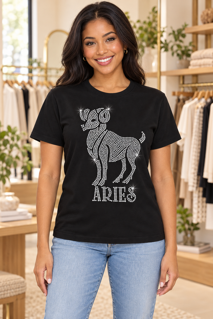 Bling Zodiac Rhinestone Figure Graphic T-Shirts