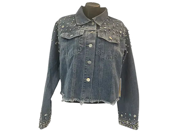 Rhinestone Cropped Denim Jacket