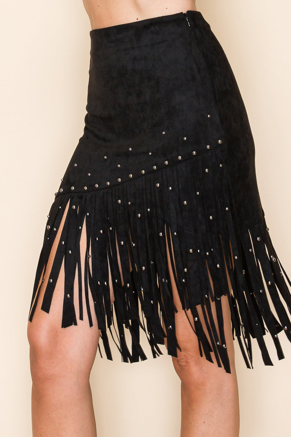 Suede Fringe Studded Skirt