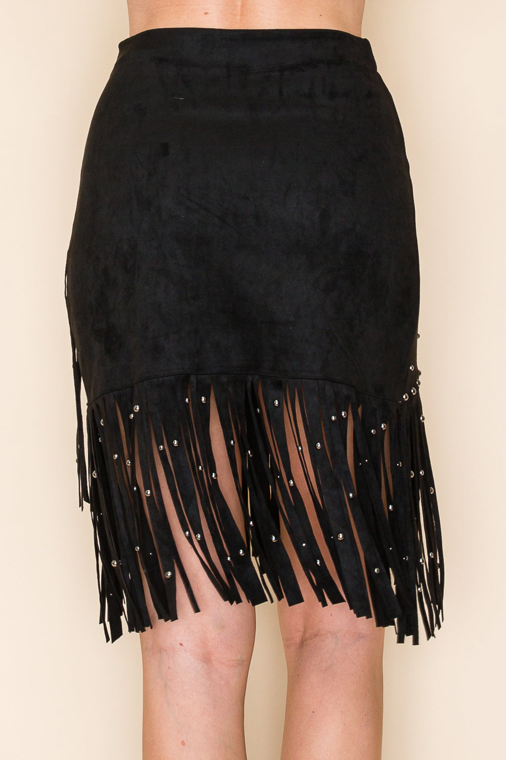 Suede Fringe Studded Skirt
