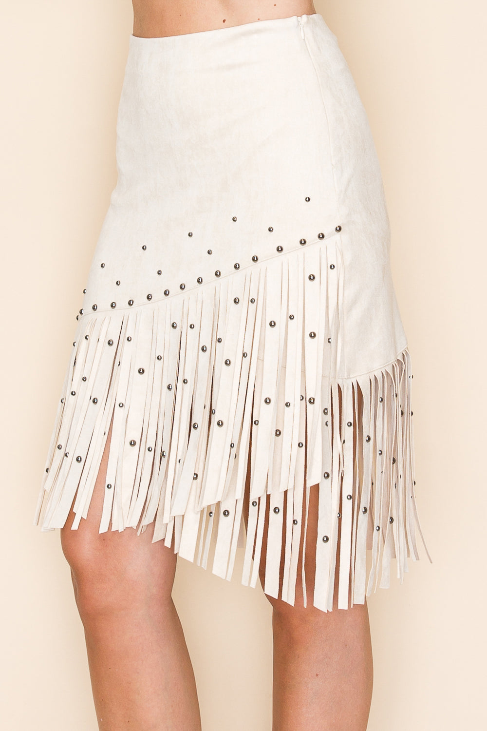 Suede Fringe Studded Skirt