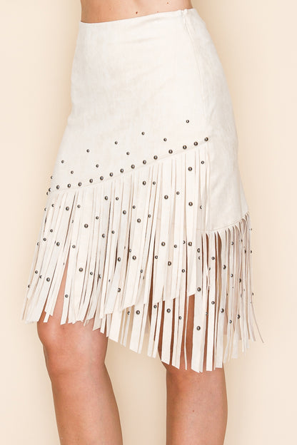 Suede Fringe Studded Skirt