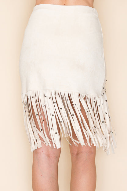 Suede Fringe Studded Skirt