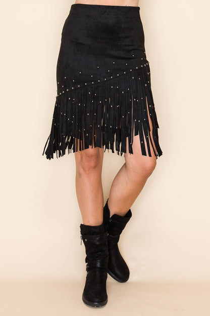 Suede Fringe Studded Skirt