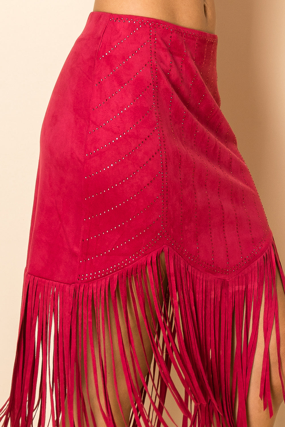 High-Waisted Suede Fringe Skirt