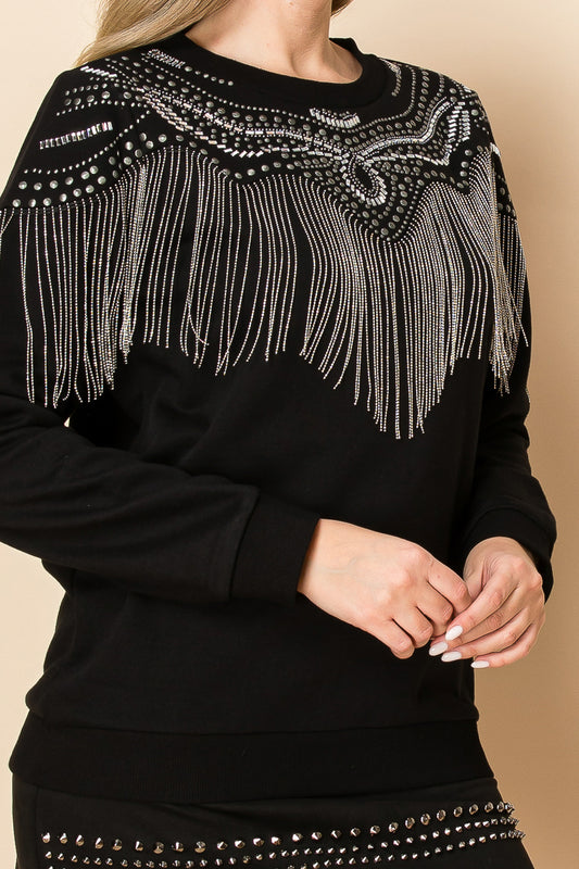Stones & Metal Fringe Sweatshirt