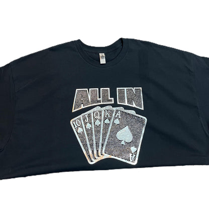 All In Gambling Card Rhinestone Casino T Shirt