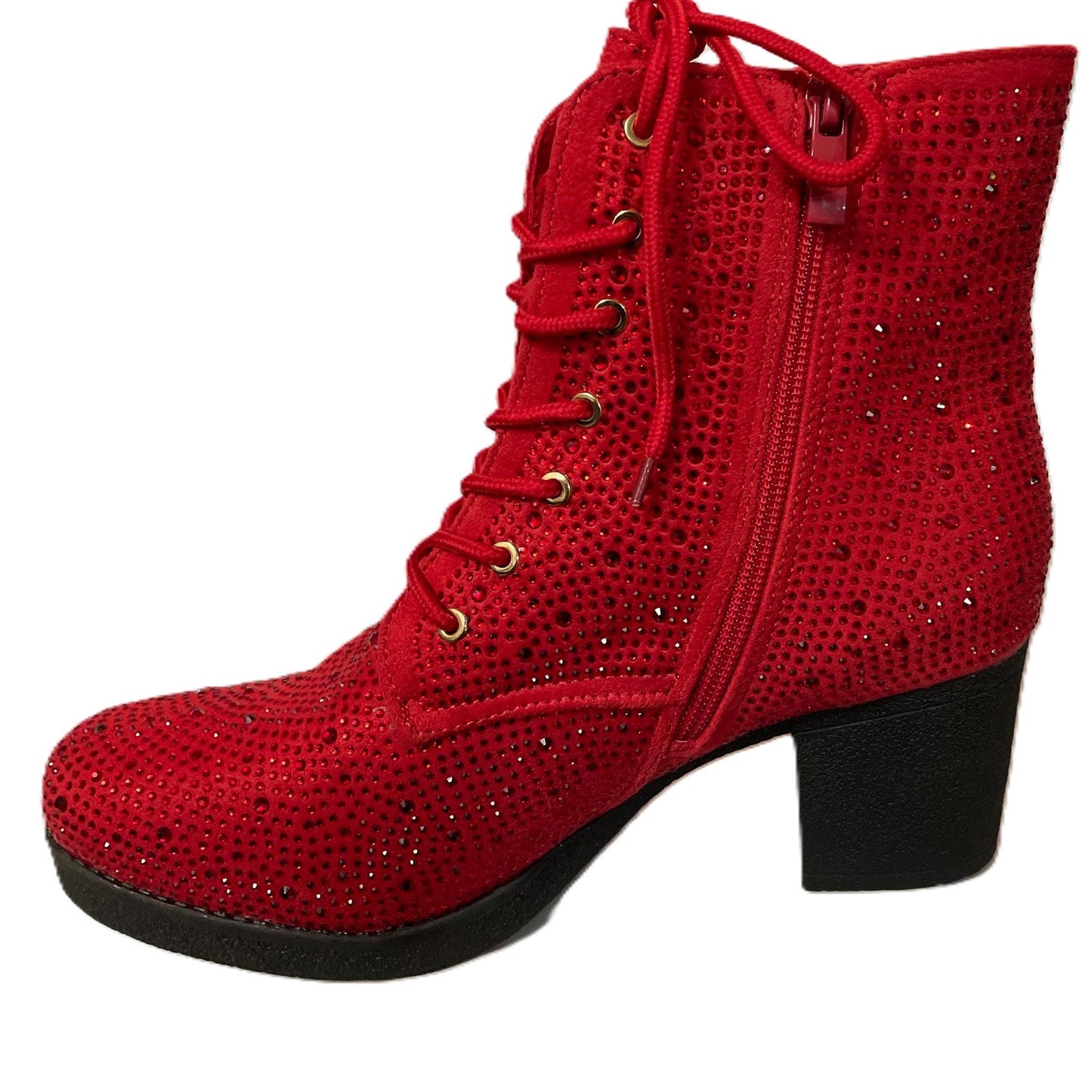 Atalina Rhinestone Boot -Sparkly Rhinestone Ankle Boots | Lace-Up Block Heel Booties | Glam Combat Style Shoes for Women |