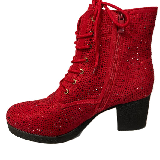 Atalina Rhinestone Boot -Sparkly Rhinestone Ankle Boots | Lace-Up Block Heel Booties | Glam Combat Style Shoes for Women |