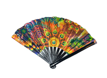 Large Print Colorful Ombre Rainbow Handheld Fan Line Dance Rodeo Fan