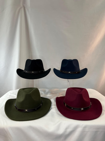 Western Style Cowboy Cowgirl Hat with Star Belt Band - Western Rodeo