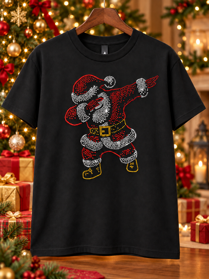 Dabbing Rhinestone Santa Graphic T-Shirt