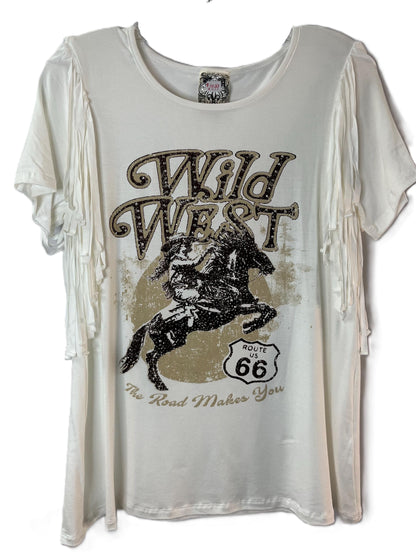 Wild West Fringe Shirt | Route 66 Graphic Tee | Cowgirl Boho Top | Rodeo Festival Fringe T-Shirt | Western Shirt Women