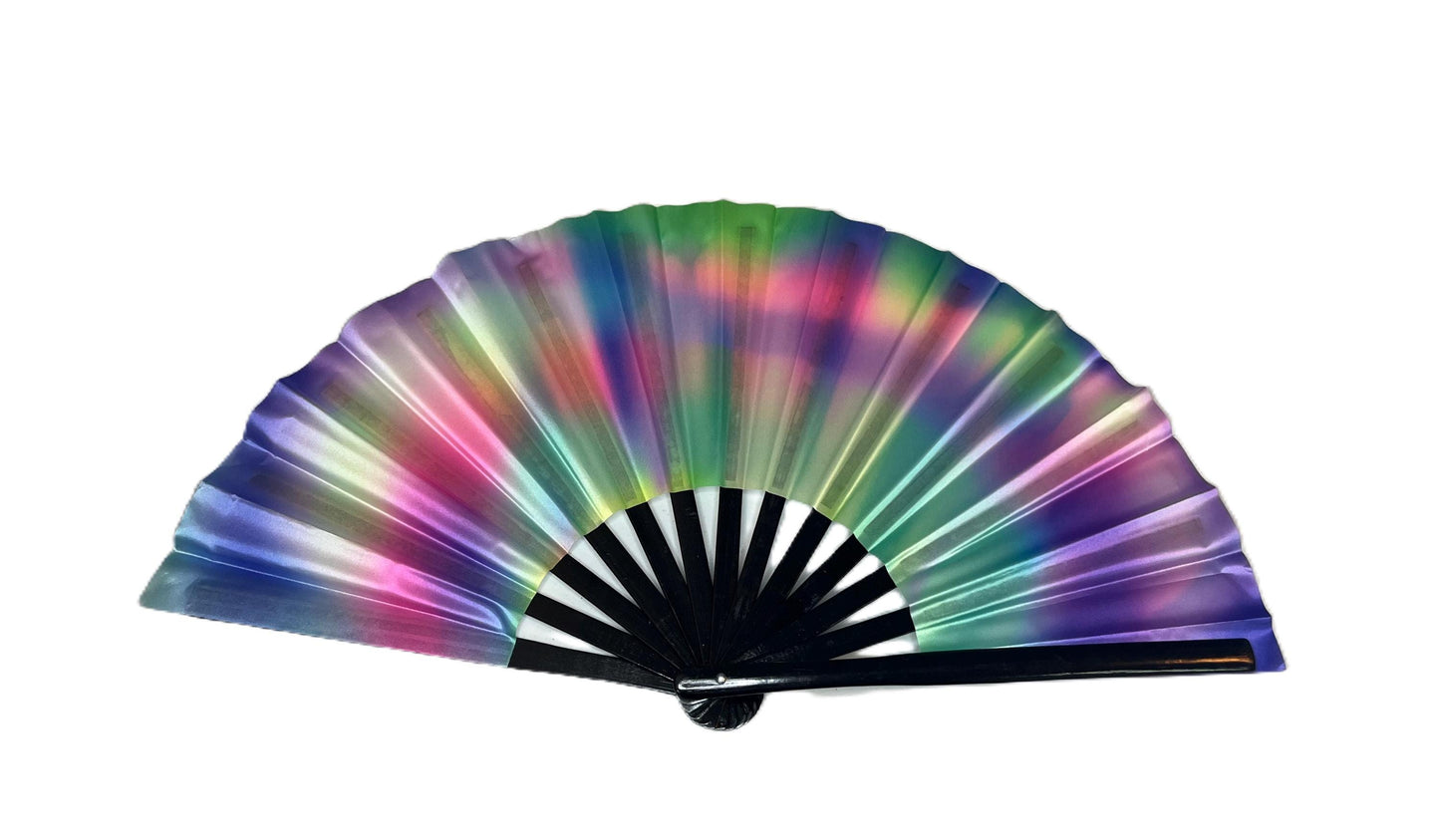 Large Print Colorful Ombre Rainbow Handheld Fan Line Dance Rodeo Fan