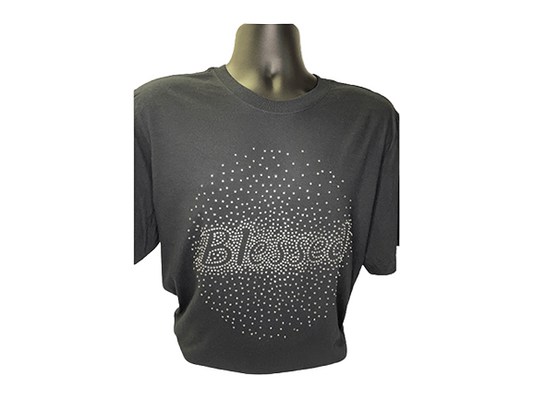 Gildan “Blessed” in Silver Rhinestone Scatter Religious T-Shirt