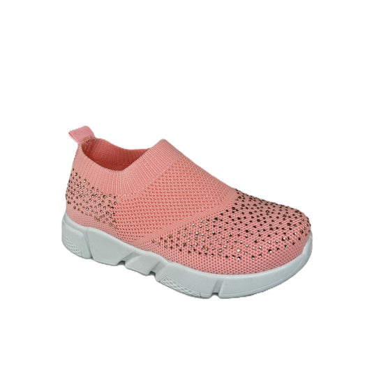Rhinestone Knit Shoes for Toddlers & Kids - Girls Pink Sparkly Slip-On Sneakers | Lightweight Glitter Walking Shoes | Comfy Bling Sneakers
