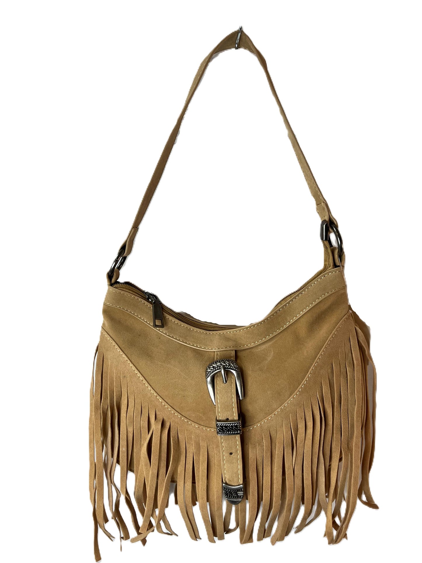 Boho Suede Fringe Shoulder Bag | Western Buckle Tan Leather Purse | Vintage Style Crossbody | Festival Bohemian Handbag | Cowgirl Gift