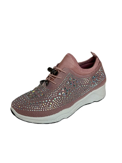 Golden Road Sneakers Girls Sparkly Rhinestone Sneakers – Bling Casual Shoes for Little Girls, Mesh Trainers with Crystals
