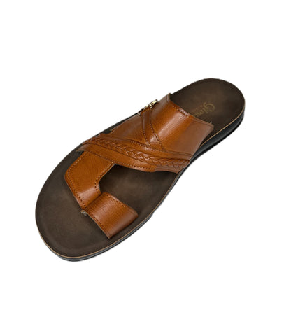 Brown Leather Sandals Mens Gold Buckle Real Leather Strap