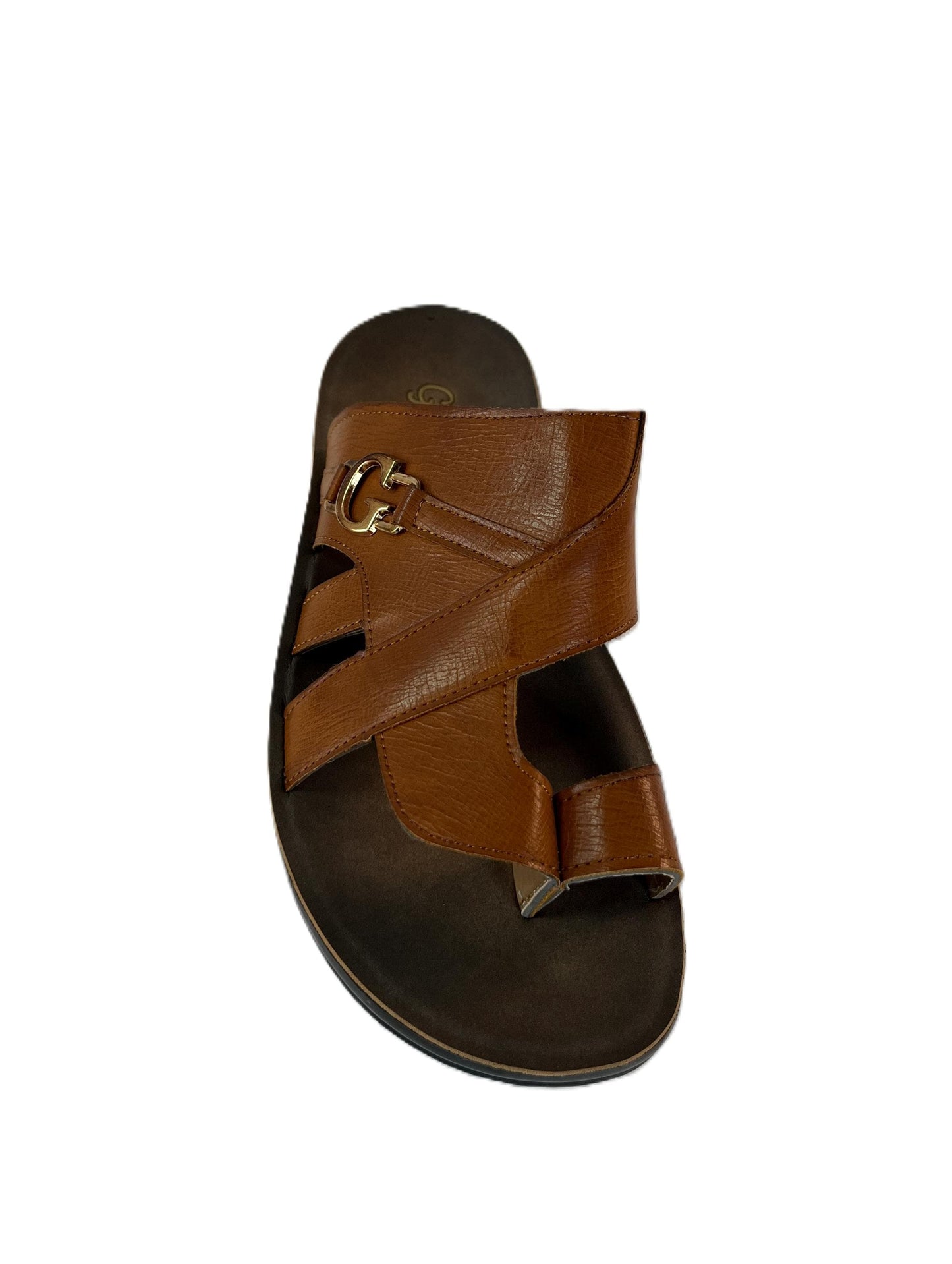 Mens Leather Strap Sandal Gold Buckle Real Leather