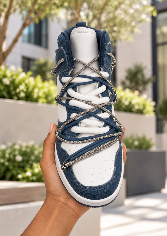 Liliana Denim Rhinestone Chain Sneakers