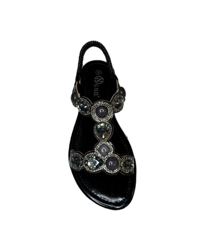 Stone Embellished Strap Elastic Band Women's Summer Sandals