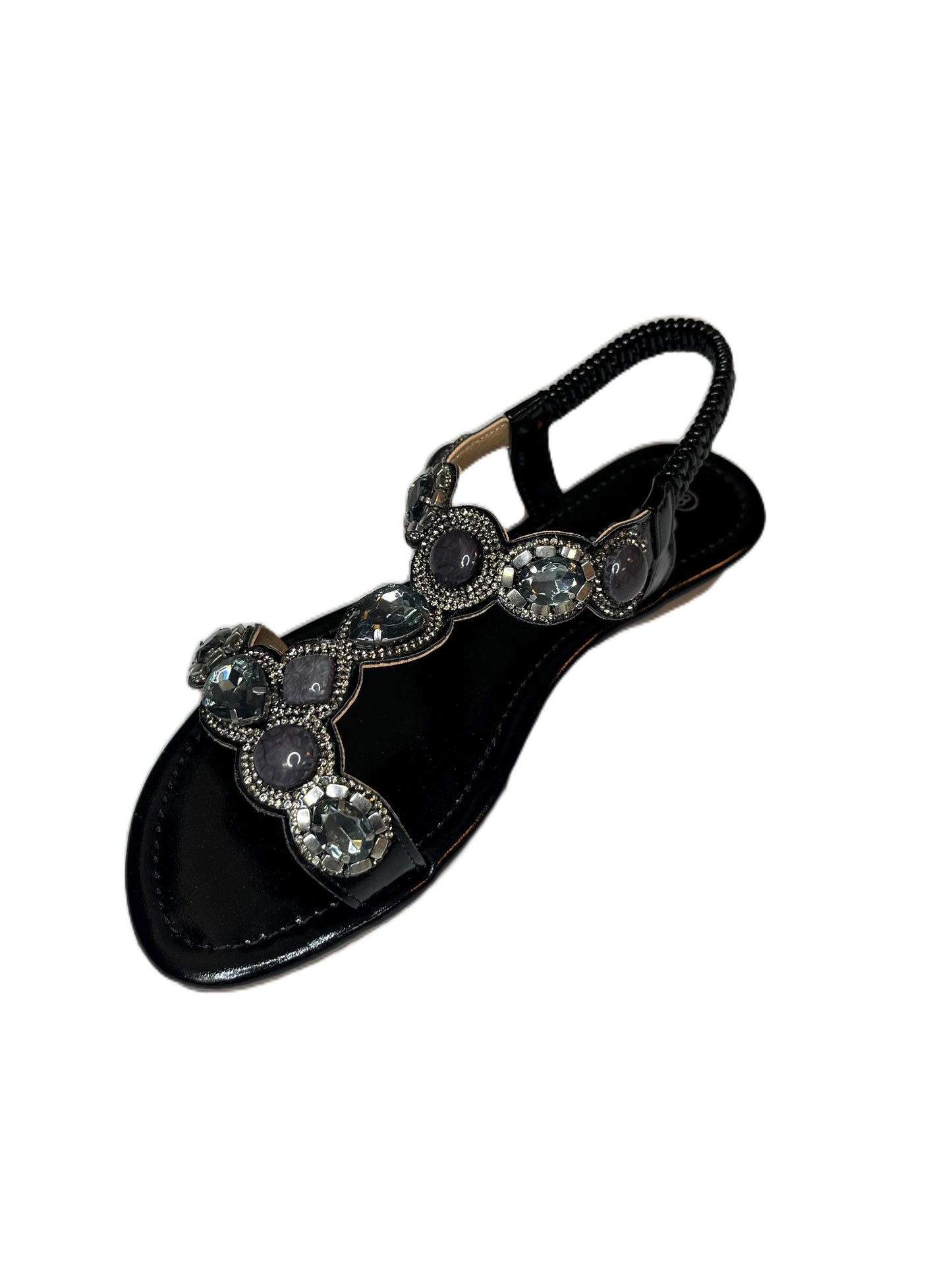 Stone Embellished Strap Elastic Band Women's Summer Sandals