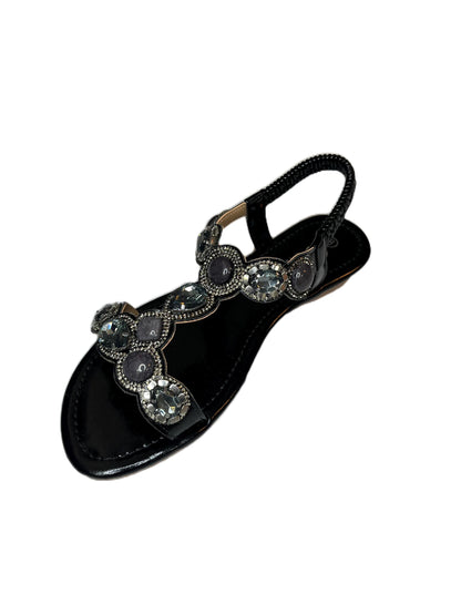 Stone Embellished Strap Elastic Band Women's Summer Sandals