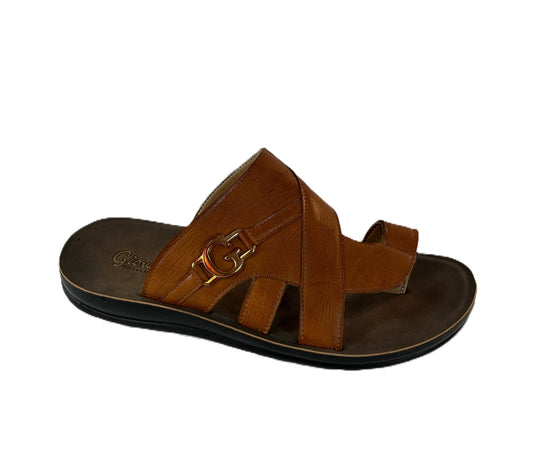 Mens Leather Strap Sandal Gold Buckle Real Leather