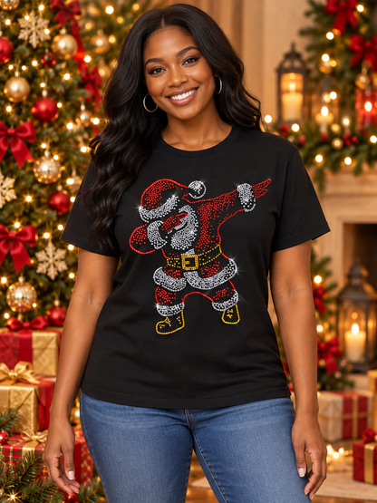 Dabbing Rhinestone Santa Graphic T-Shirt
